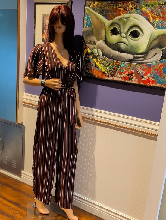 Xhilaration Pants - Xhilaration Burgundy Striped Jumpsuit Small